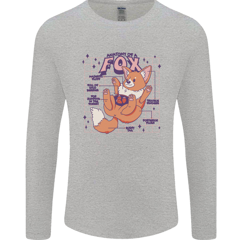 Anatomy of a Fox Foxes Funny Mens Long Sleeve T-Shirt Sports Grey