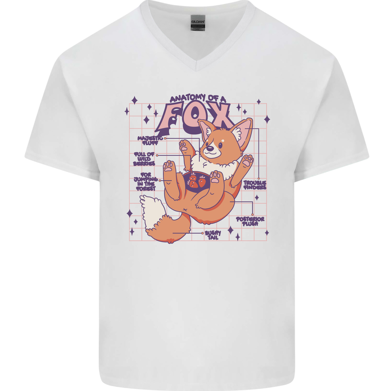Anatomy of a Fox Foxes Funny Mens V-Neck Cotton T-Shirt White