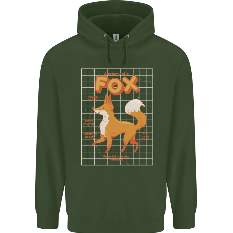 Anatomy of a Fox Funny Foxes Childrens Kids Hoodie Forest Green