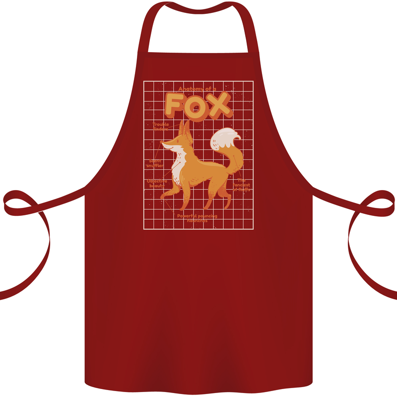 Anatomy of a Fox Funny Foxes Cotton Apron 100% Organic Maroon