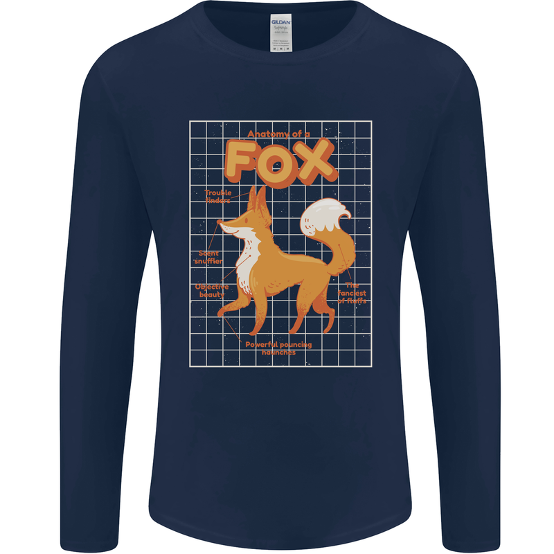 Anatomy of a Fox Funny Foxes Mens Long Sleeve T-Shirt Navy Blue