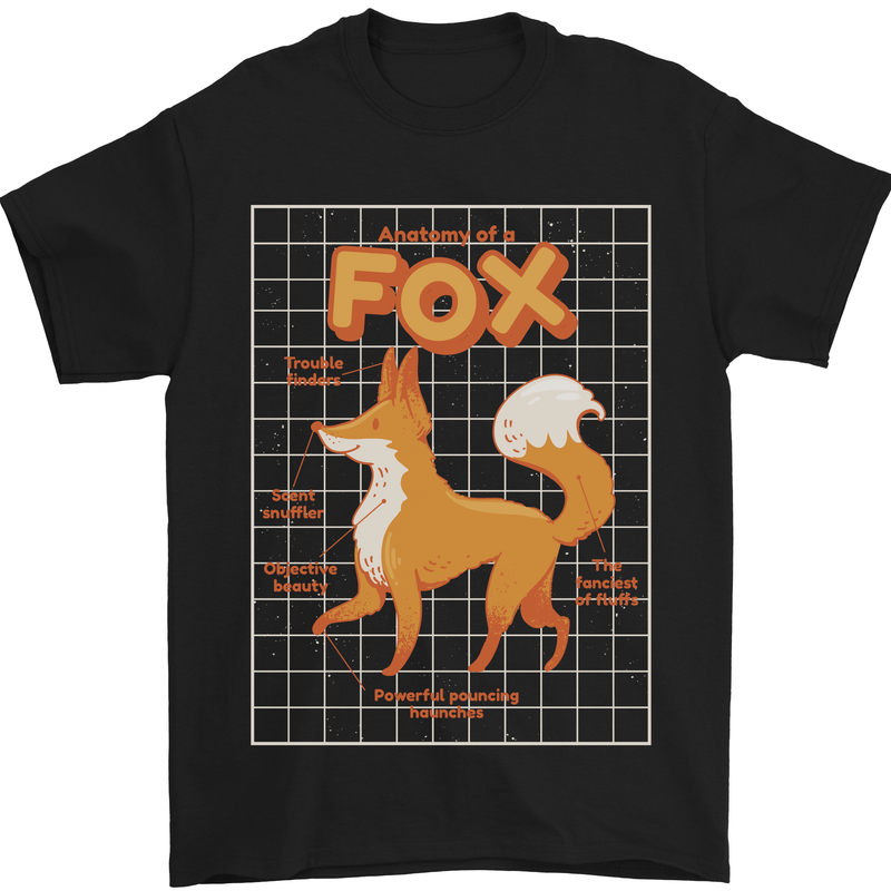 Anatomy of a Fox Funny Foxes Mens T-Shirt 100% Cotton Black