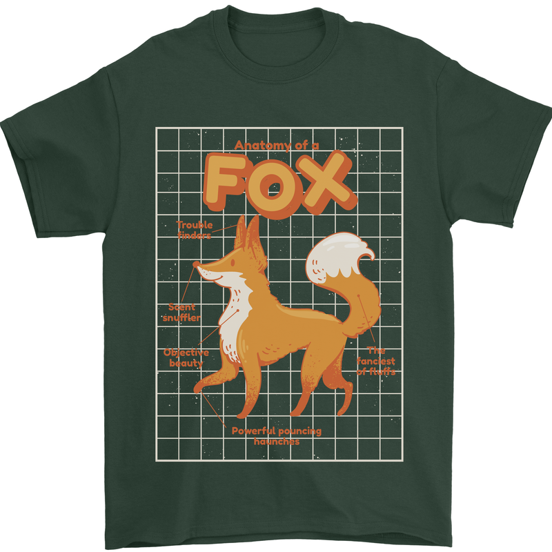 Anatomy of a Fox Funny Foxes Mens T-Shirt 100% Cotton Forest Green