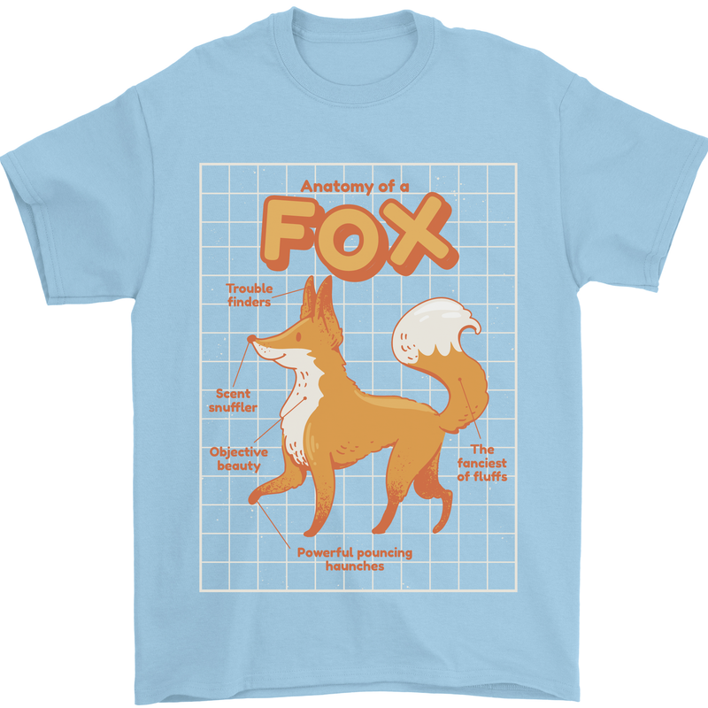 Anatomy of a Fox Funny Foxes Mens T-Shirt 100% Cotton Light Blue