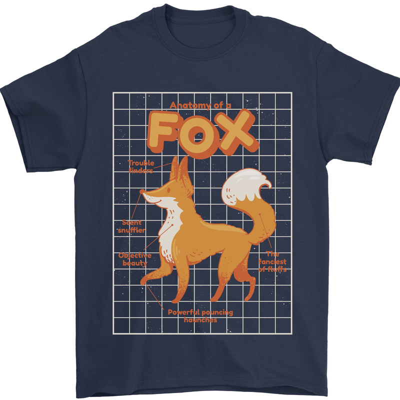 Anatomy of a Fox Funny Foxes Mens T-Shirt 100% Cotton Navy Blue