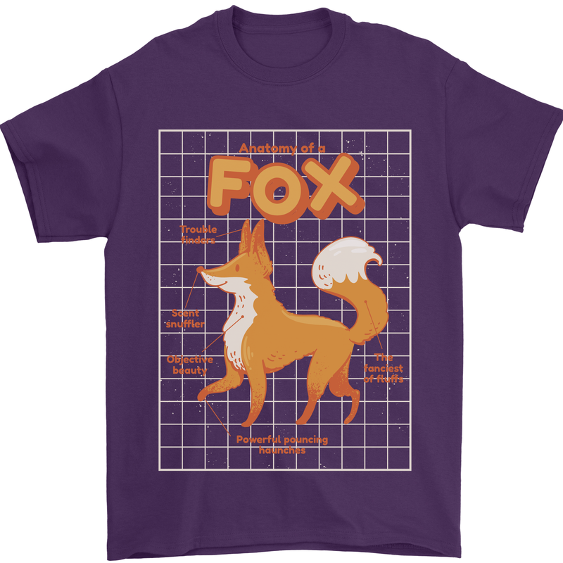 Anatomy of a Fox Funny Foxes Mens T-Shirt 100% Cotton Purple