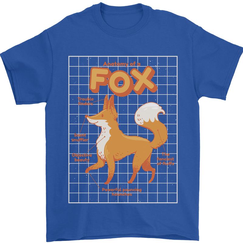 Anatomy of a Fox Funny Foxes Mens T-Shirt 100% Cotton Royal Blue