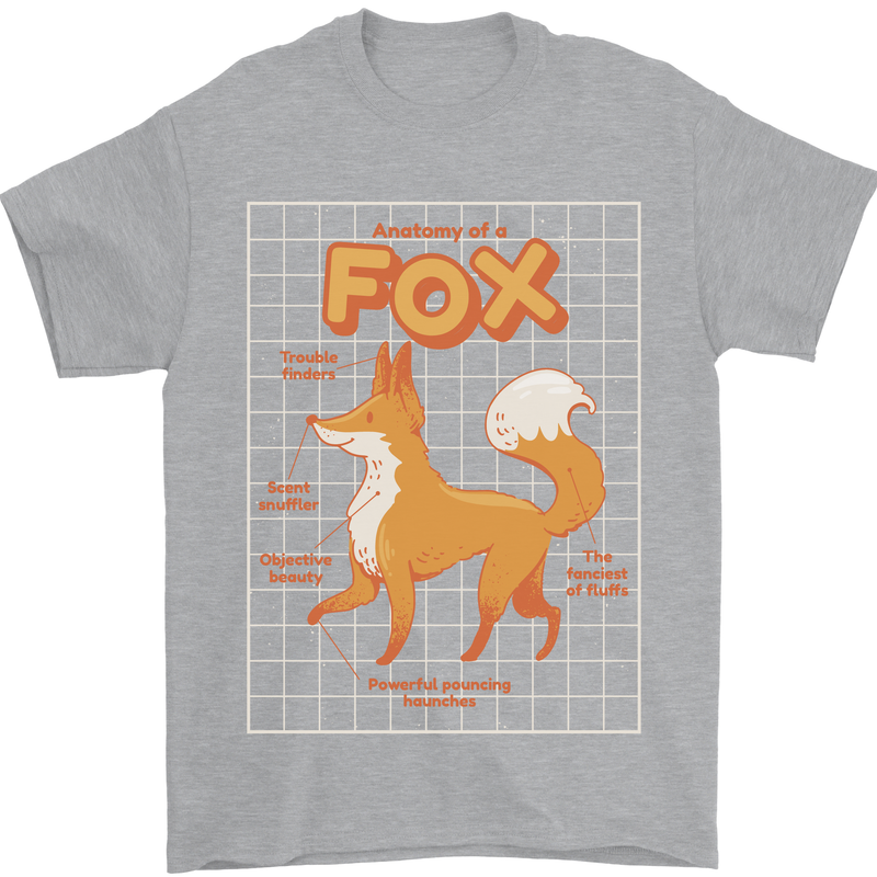 Anatomy of a Fox Funny Foxes Mens T-Shirt 100% Cotton Sports Grey