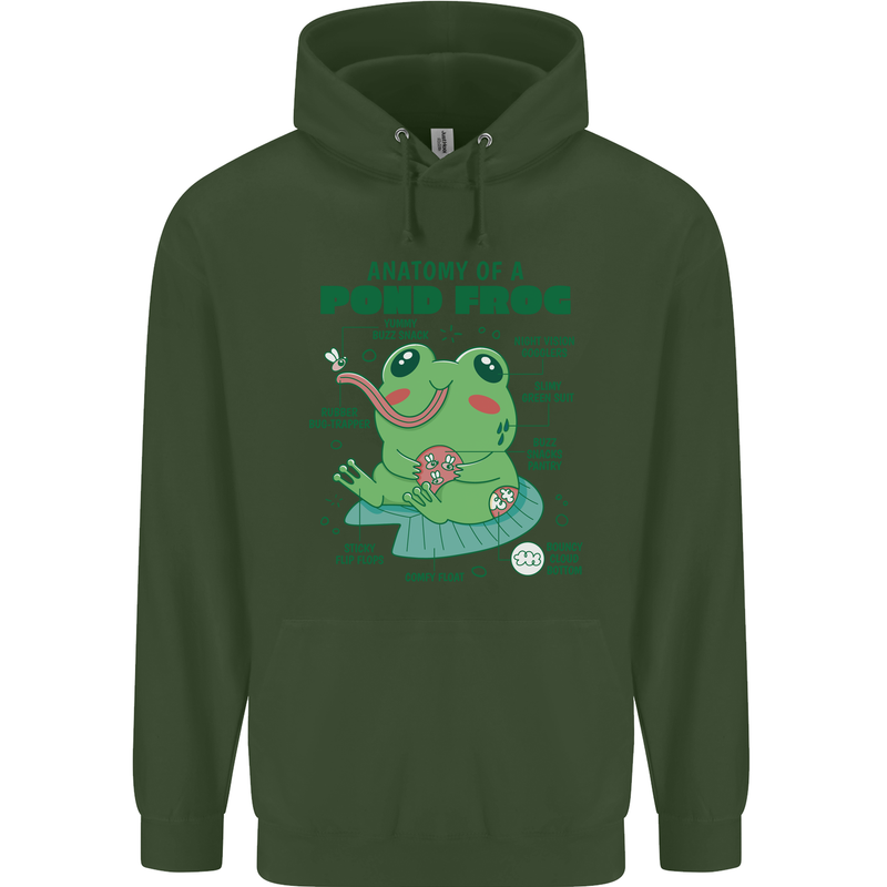 Anatomy of a Frog Funny Mens 80% Cotton Hoodie Forest Green