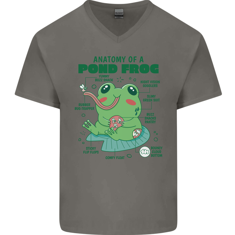 Anatomy of a Frog Funny Mens V-Neck Cotton T-Shirt Charcoal