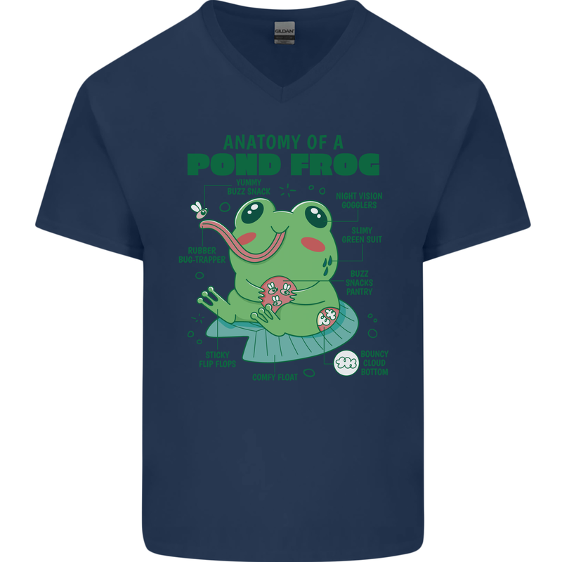 Anatomy of a Frog Funny Mens V-Neck Cotton T-Shirt Navy Blue