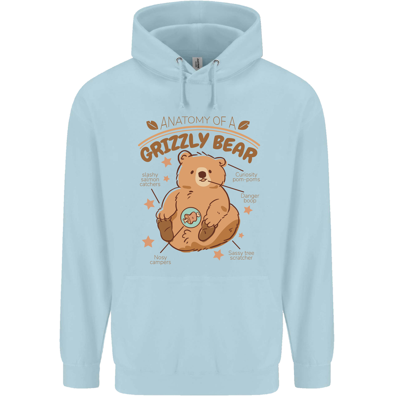 Anatomy of a Grizzly Bear Childrens Kids Hoodie Light Blue