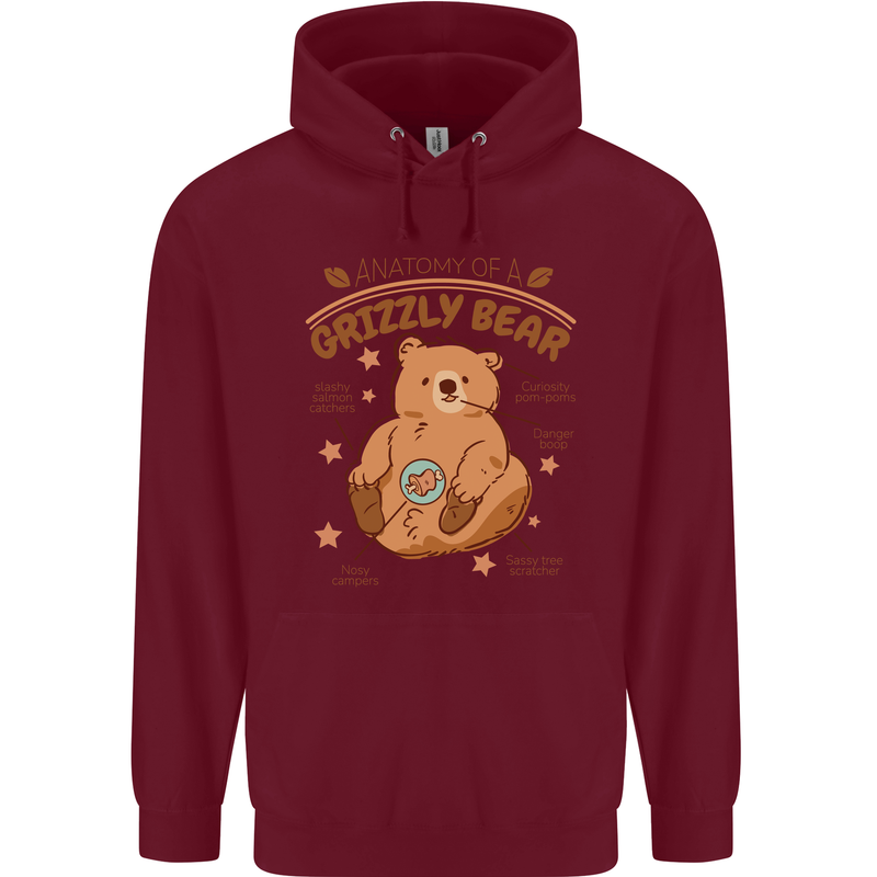 Anatomy of a Grizzly Bear Childrens Kids Hoodie Maroon