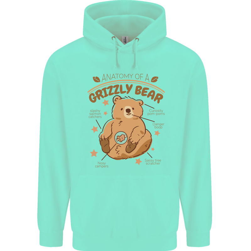 Anatomy of a Grizzly Bear Childrens Kids Hoodie Peppermint