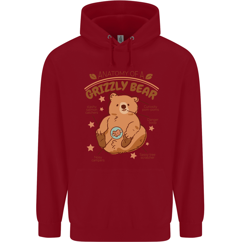 Anatomy of a Grizzly Bear Childrens Kids Hoodie Red