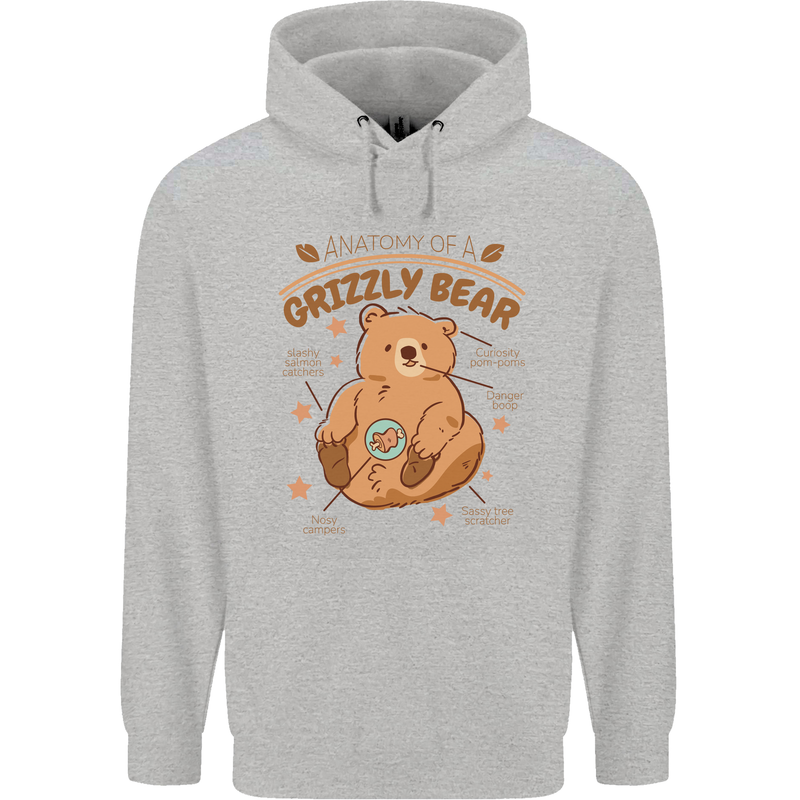 Anatomy of a Grizzly Bear Childrens Kids Hoodie Sports Grey