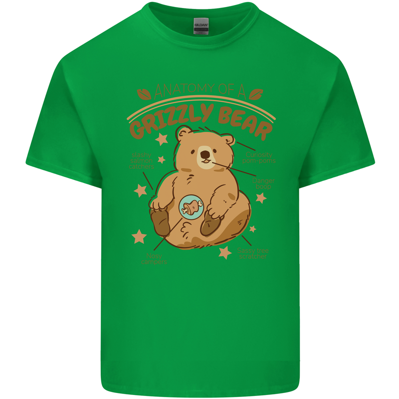 Anatomy of a Grizzly Bear Mens Cotton T-Shirt Tee Top Irish Green