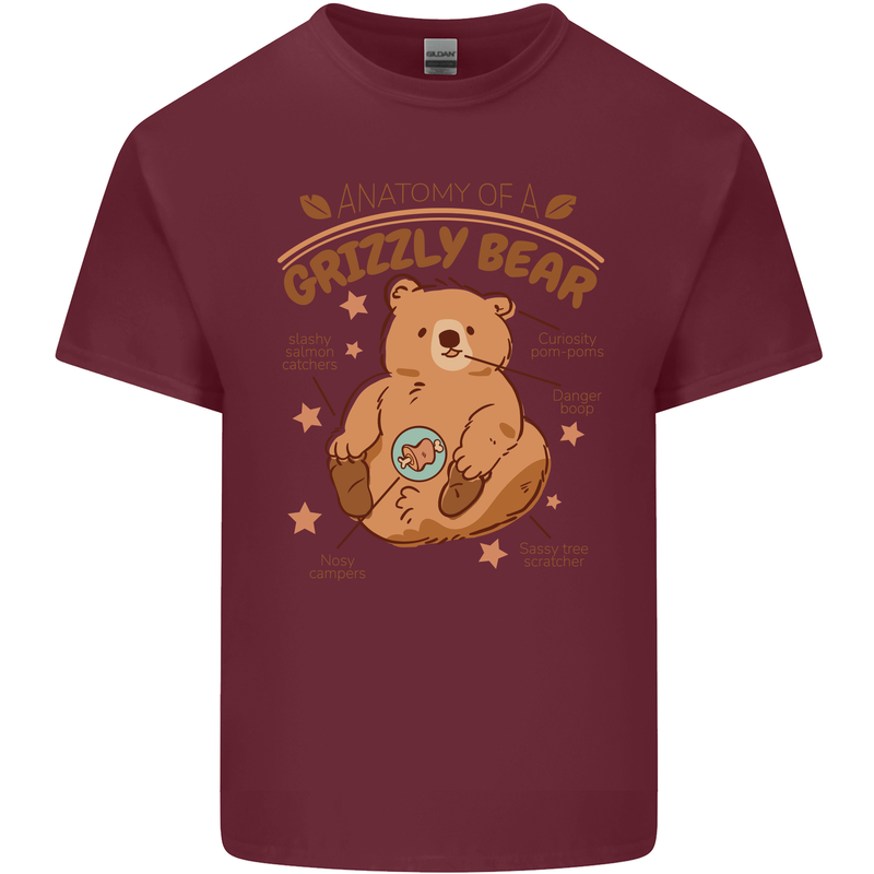 Anatomy of a Grizzly Bear Mens Cotton T-Shirt Tee Top Maroon
