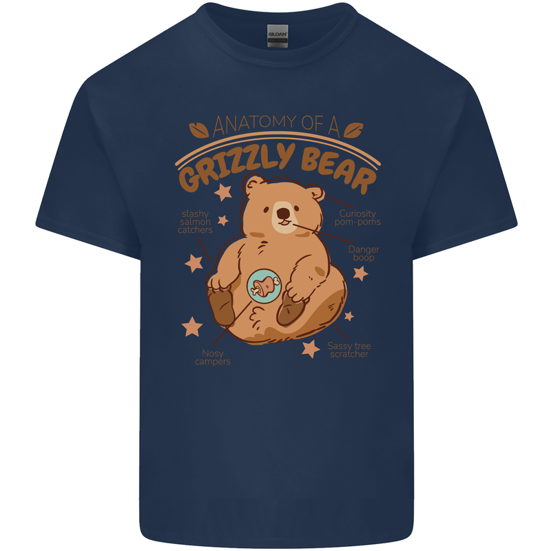 Anatomy of a Grizzly Bear Mens Cotton T-Shirt Tee Top Navy Blue