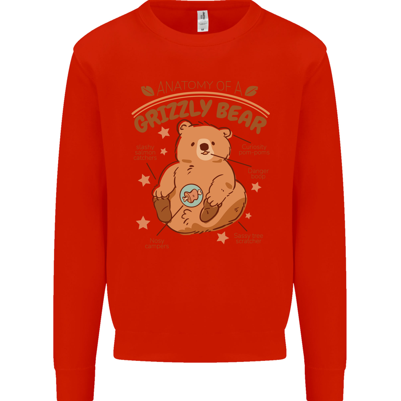 Anatomy of a Grizzly Bear Mens Sweatshirt Jumper Bright Red
