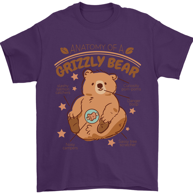 Anatomy of a Grizzly Bear Mens T-Shirt 100% Cotton Purple