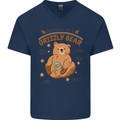 Anatomy of a Grizzly Bear Mens V-Neck Cotton T-Shirt Navy Blue