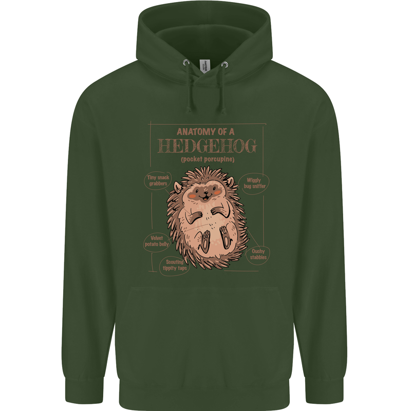 Anatomy of a Hedgehog Funny Childrens Kids Hoodie Forest Green