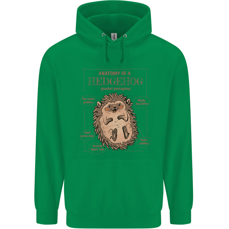 Anatomy of a Hedgehog Funny Childrens Kids Hoodie Irish Green