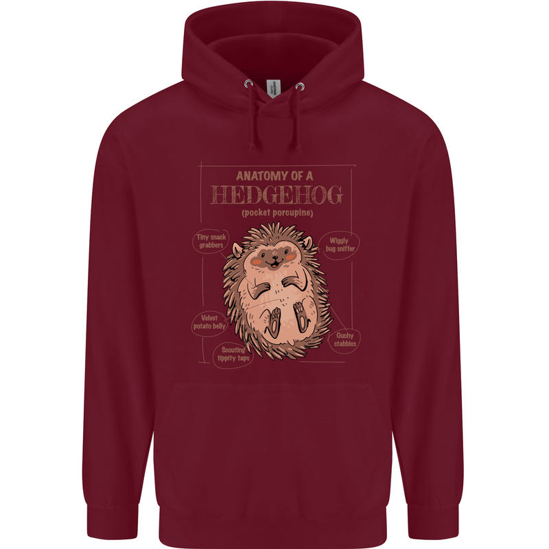 Anatomy of a Hedgehog Funny Childrens Kids Hoodie Maroon