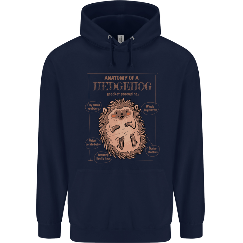 Anatomy of a Hedgehog Funny Childrens Kids Hoodie Navy Blue