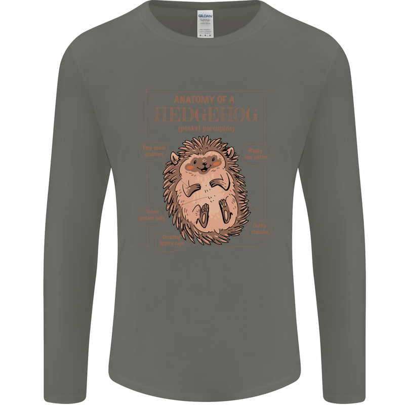 Anatomy of a Hedgehog Funny Mens Long Sleeve T-Shirt Charcoal