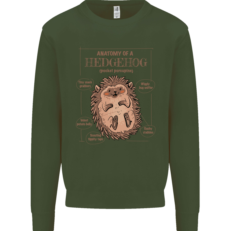 Anatomy of a Hedgehog Funny Mens Sweatshirt Jumper Forest Green