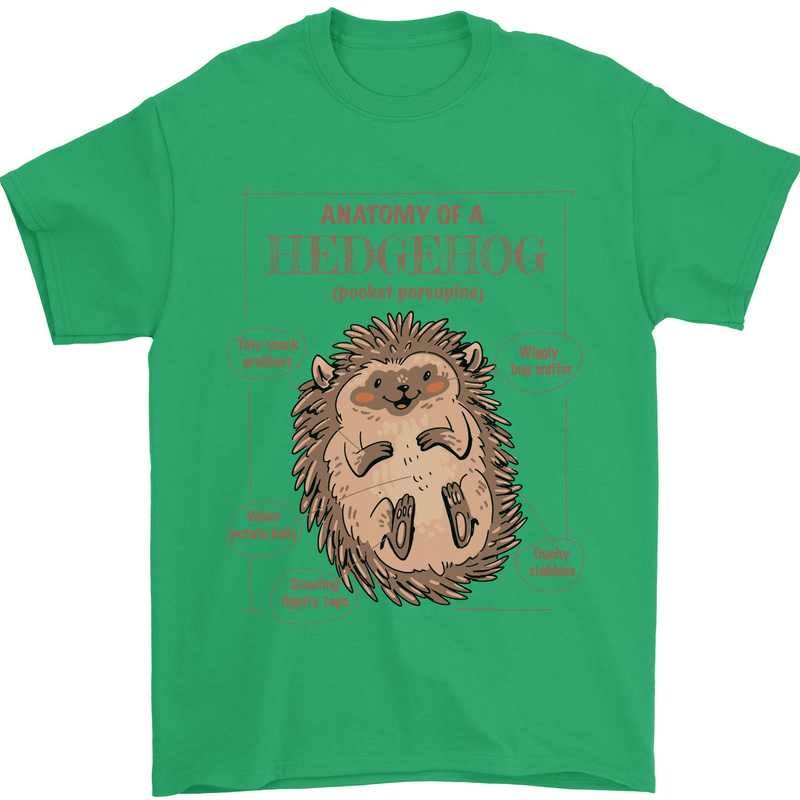 Anatomy of a Hedgehog Funny Mens T-Shirt 100% Cotton Irish Green