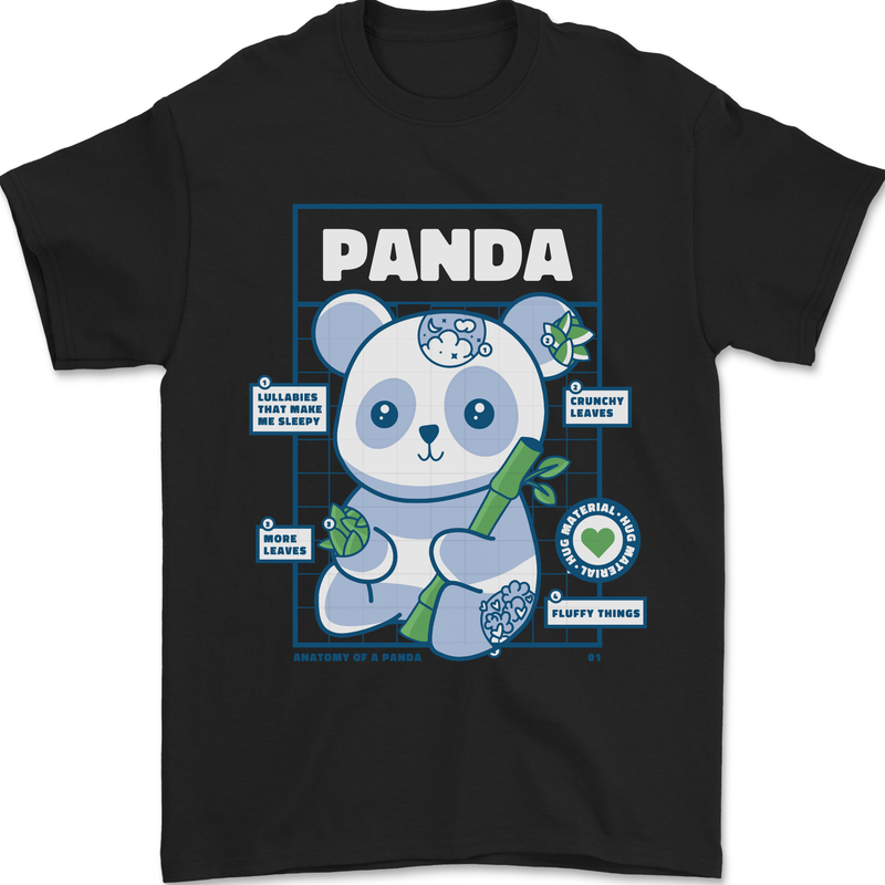 Anatomy of a Panda Bear Funny Mens T-Shirt 100% Cotton Black