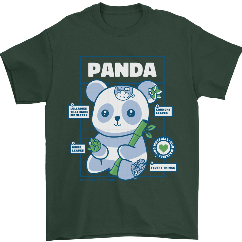Anatomy of a Panda Bear Funny Mens T-Shirt 100% Cotton Forest Green