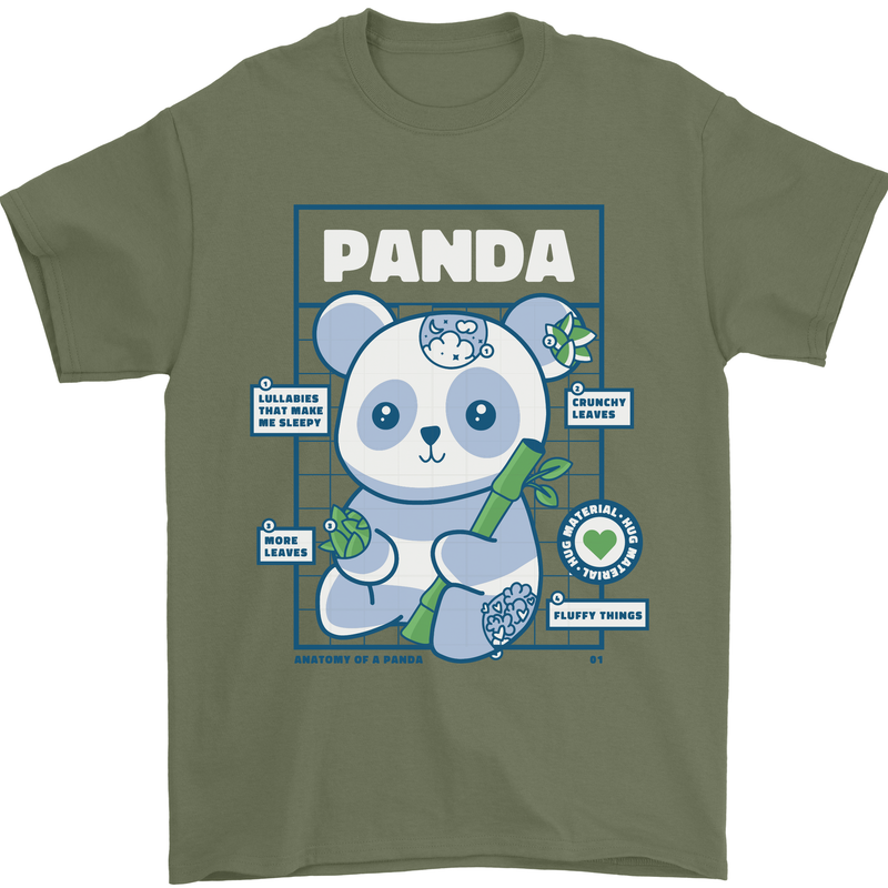 Anatomy of a Panda Bear Funny Mens T-Shirt 100% Cotton Military Green