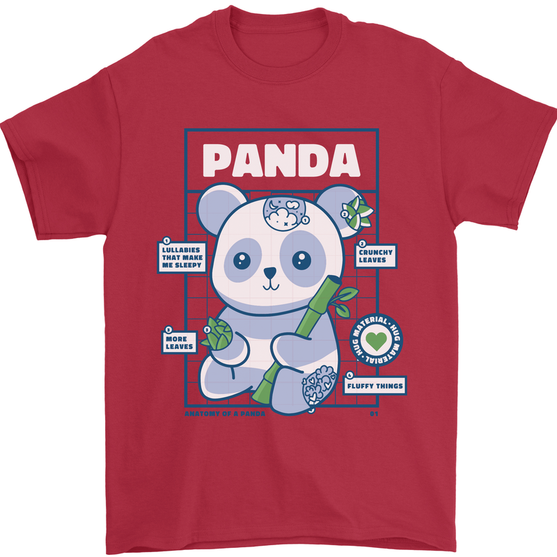 Anatomy of a Panda Bear Funny Mens T-Shirt 100% Cotton Red