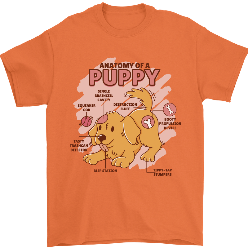 Anatomy of a Puppy Dog Mens T-Shirt 100% Cotton Orange