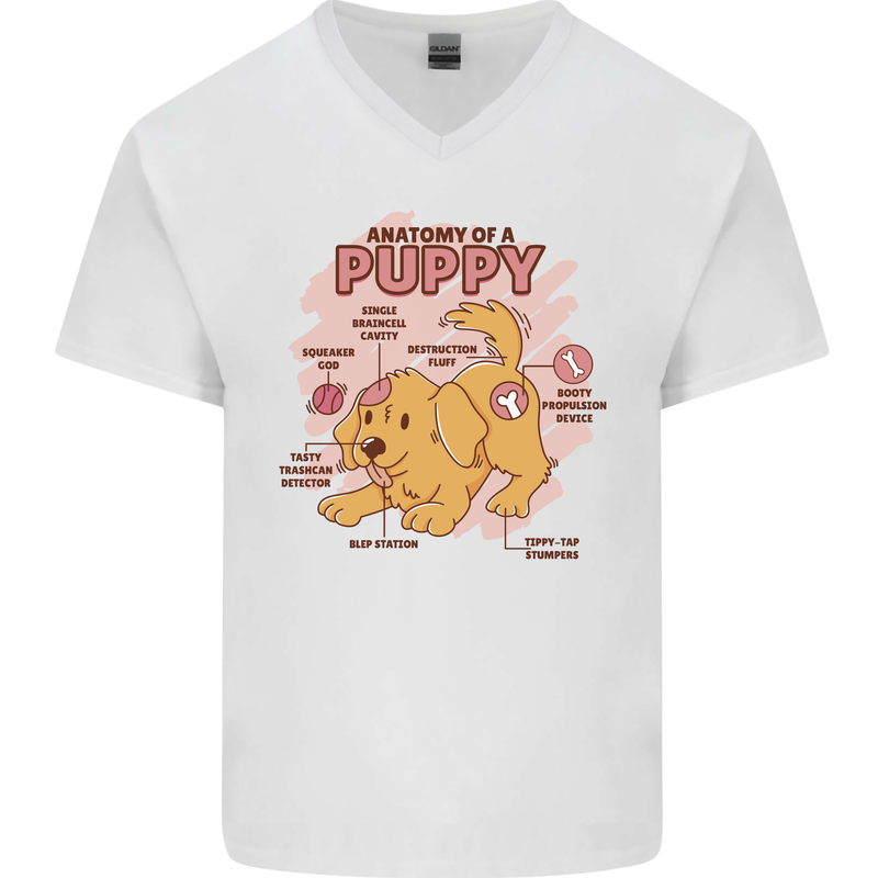 Anatomy of a Puppy Dog Mens V-Neck Cotton T-Shirt White