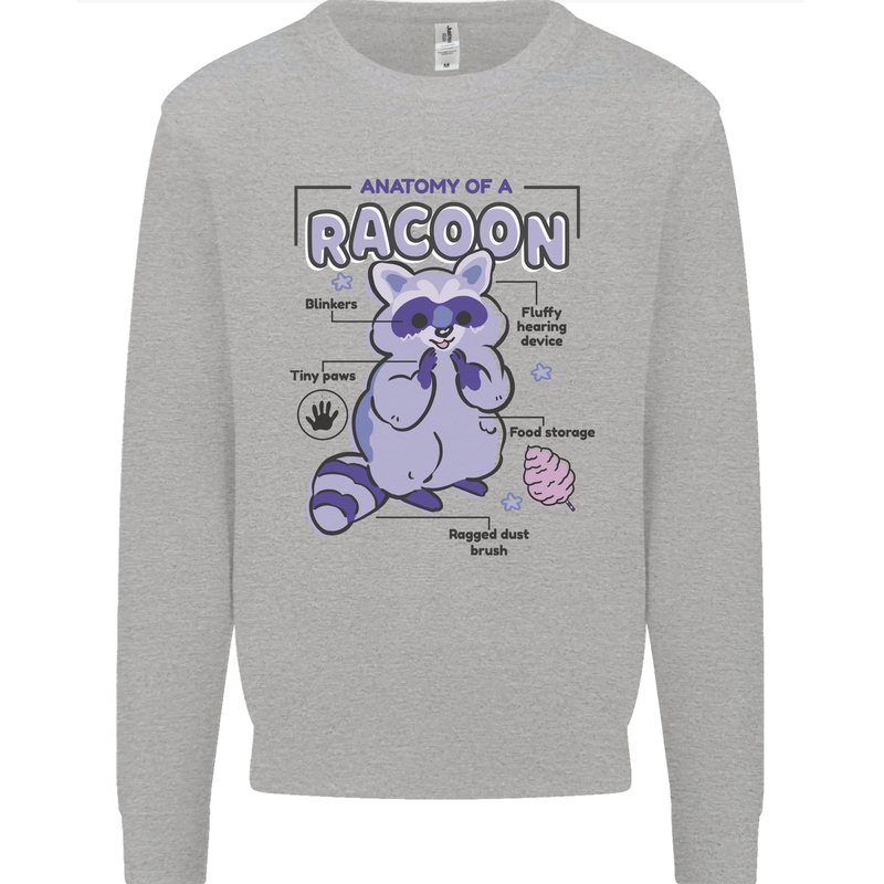 Anatomy of a Racoon Funny Kids Sweatshirt Jumper Sports Grey
