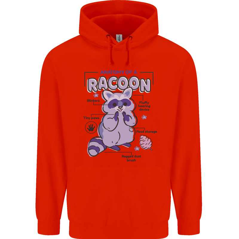 Anatomy of a Racoon Funny Mens 80% Cotton Hoodie Bright Red
