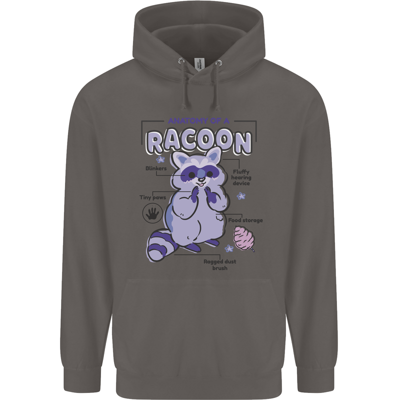 Anatomy of a Racoon Funny Mens 80% Cotton Hoodie Charcoal