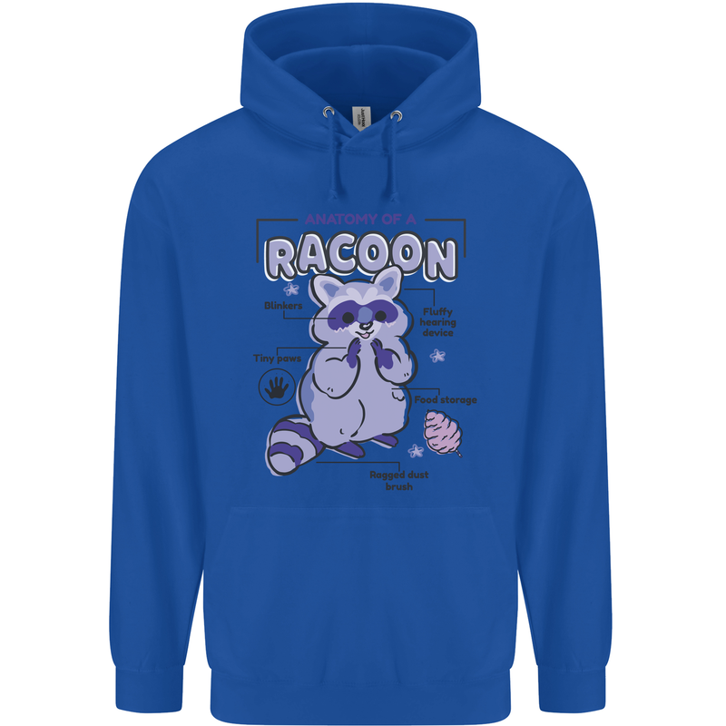 Anatomy of a Racoon Funny Mens 80% Cotton Hoodie Royal Blue