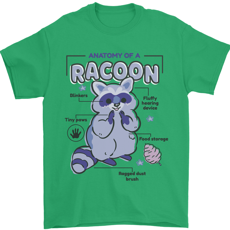 Anatomy of a Racoon Funny Mens T-Shirt 100% Cotton Irish Green