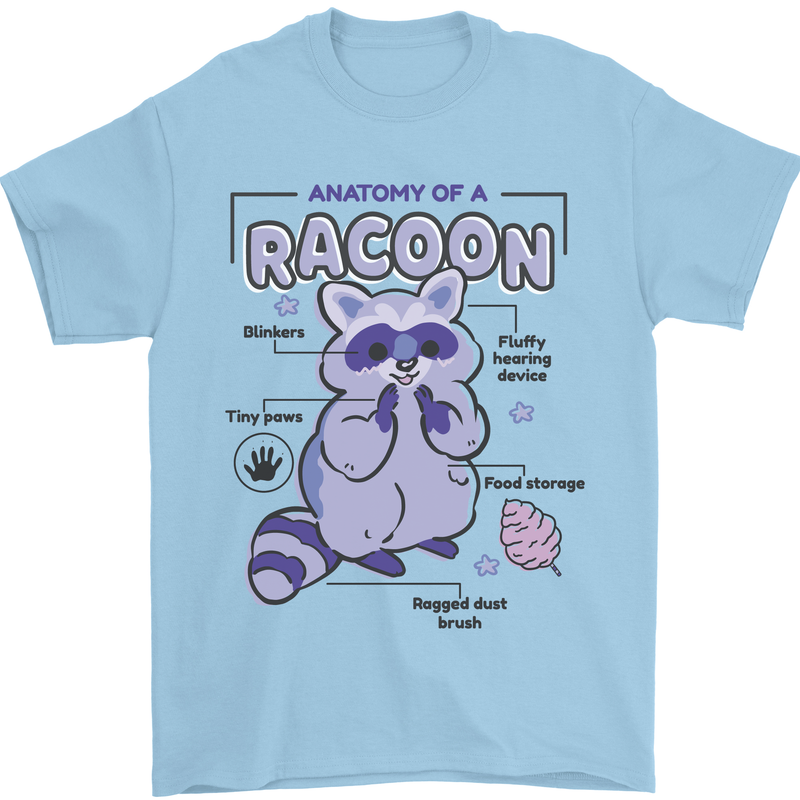Anatomy of a Racoon Funny Mens T-Shirt 100% Cotton Light Blue