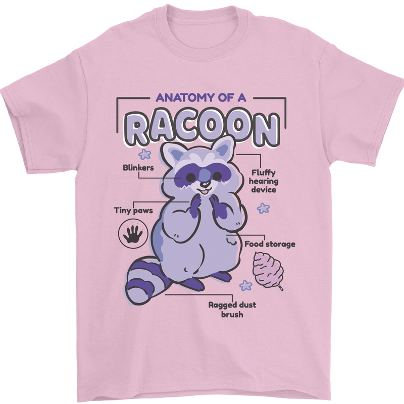 Anatomy of a Racoon Funny Mens T-Shirt 100% Cotton Light Pink