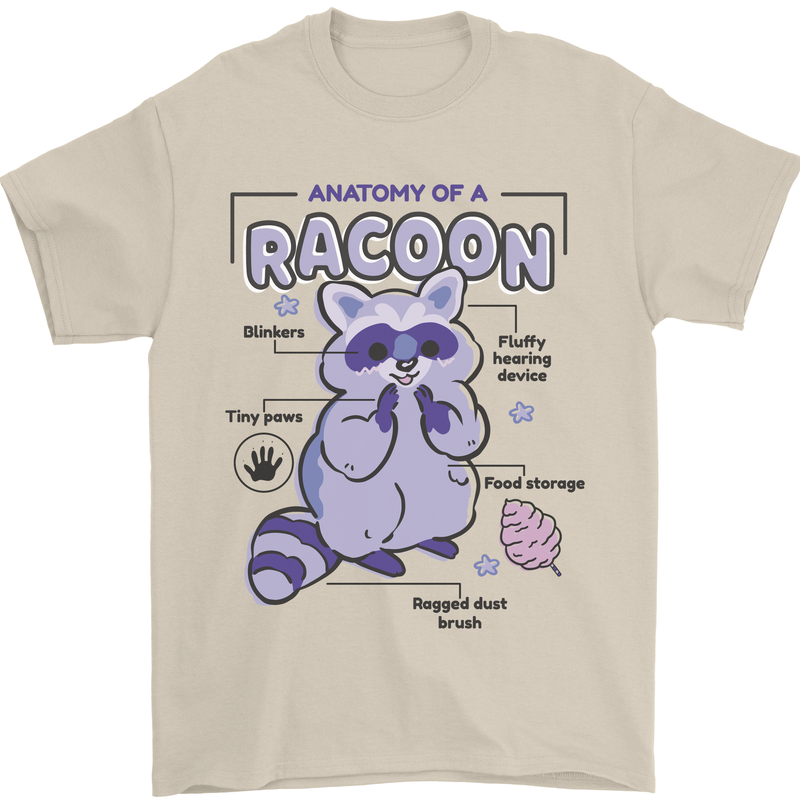 Anatomy of a Racoon Funny Mens T-Shirt 100% Cotton Sand
