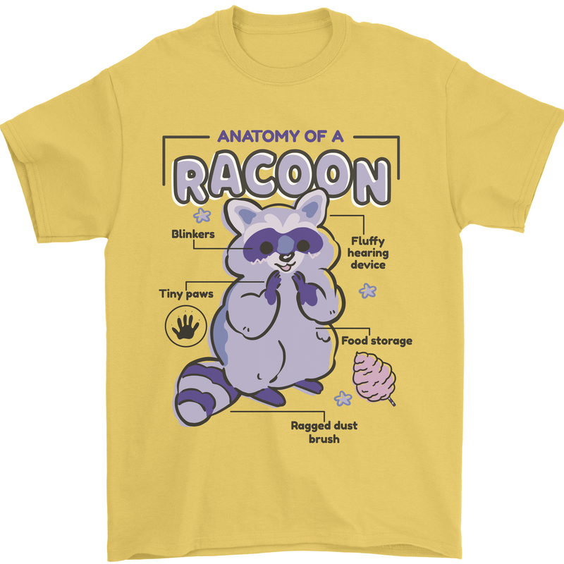 Anatomy of a Racoon Funny Mens T-Shirt 100% Cotton Yellow