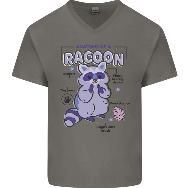Anatomy of a Racoon Funny Mens V-Neck Cotton T-Shirt Charcoal