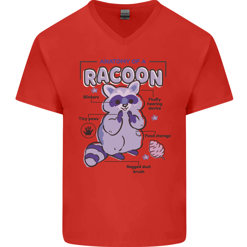 Anatomy of a Racoon Funny Mens V-Neck Cotton T-Shirt Red